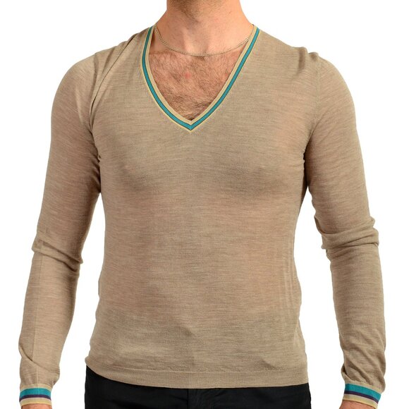 Prada Men's Gray 100% Wool V-Neck Pullover Sweater US XS IT 46 - Picture 1 of 6